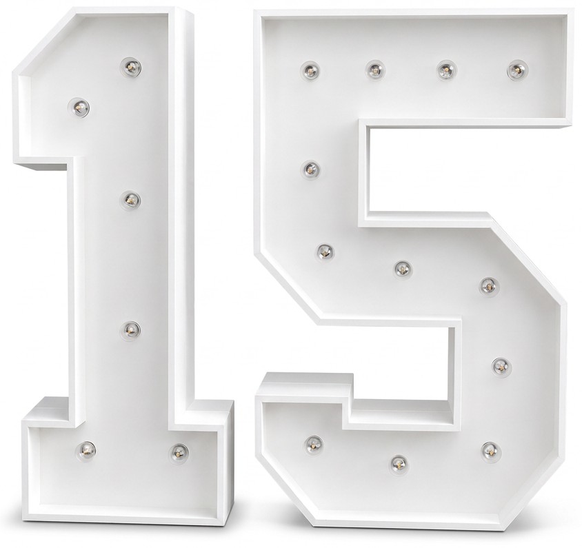 Large white marquee numbers